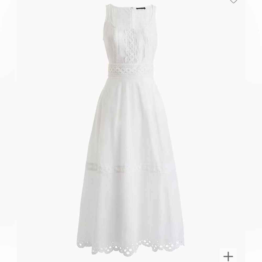 Jcrew Scoopneck midi dress with eyelet trim in organic cotton, size M